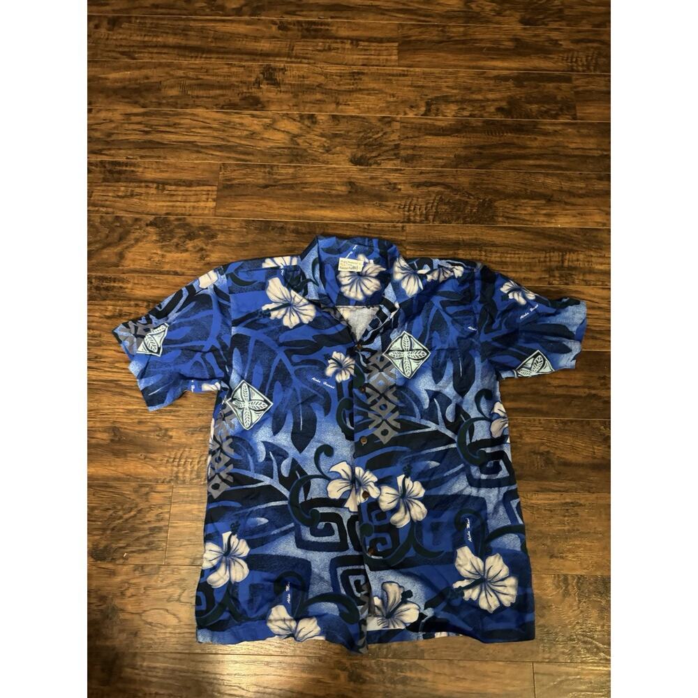 Aloha Fashion men short sleeve button up 100% Cotton HAWAII Royal Print Sz:L